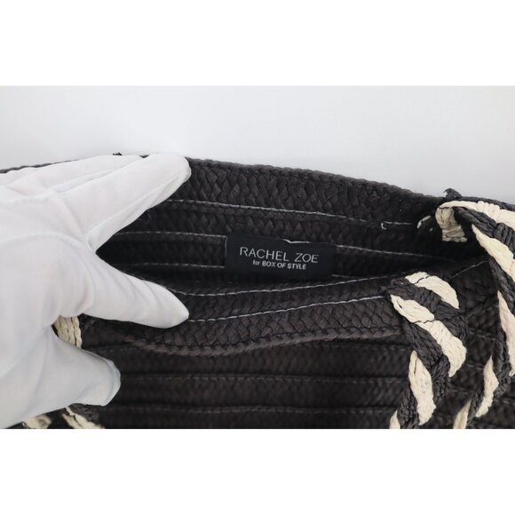Rachel Zoe For Box Of Style Black & Beige Woven Straw Tote Bag With Braided Hand - Picture 2 of 9